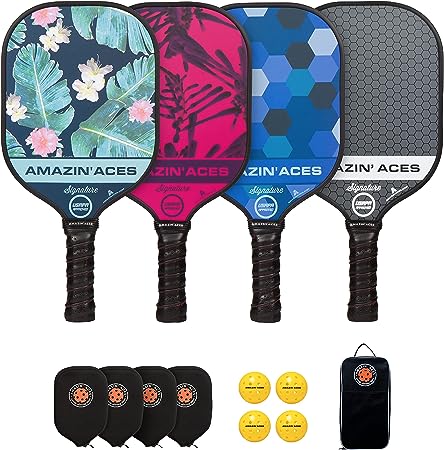 Amazin' Aces Signature Pickleball Paddles, Pickleball Set, Pickleball Rackets with Graphite Face & Polymer Honeycomb Cor
