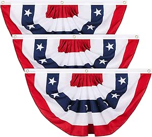 Tatuo Patriotic Decorations, 4th of July Pleated Fan Flags American US Bunting Flag Stars and Stripes Flag Banner for Independence Day Memorial Day and Labour Day (3 Pieces,1.5 x 3 feet)