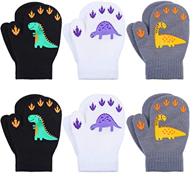 Cooraby 6 Pairs Toddler Magic Stretch Mittens Winter Unisex Baby Knitted Gloves Mittens