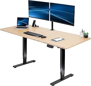 VIVO Electric Height Adjustable 71 x 30 inch Memory Stand Up Desk, Bamboo Solid One-Piece Table Top, Black Frame, Touch Screen Preset Controller, 2E Series, DESK-KIT-2E71O