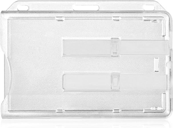 Vicloon Hard Plastic Badge Holders, Horizontal 2-Card Badge Holder, Badge ID Card Holders Clear Badge Holders for Office School IDs Credit Cards Driver’s Licenses and Passes (Transparent)