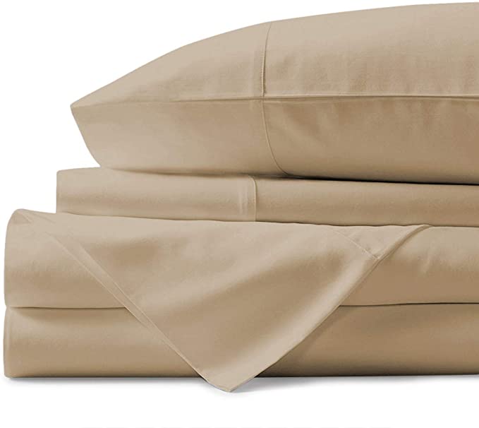 Mayfair Linen 100% Egyptian Cotton Sheets, Sand Queen Sheets Set, 800 Thread Count Long Staple Cotton, Sateen Weave for Soft and Silky Feel, Fits Mattress Upto 18'' DEEP Pocket