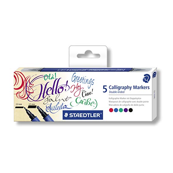 STAEDTLER 3002 C5 Calligraphy Markers - Assorted Colours (Pack of 5)