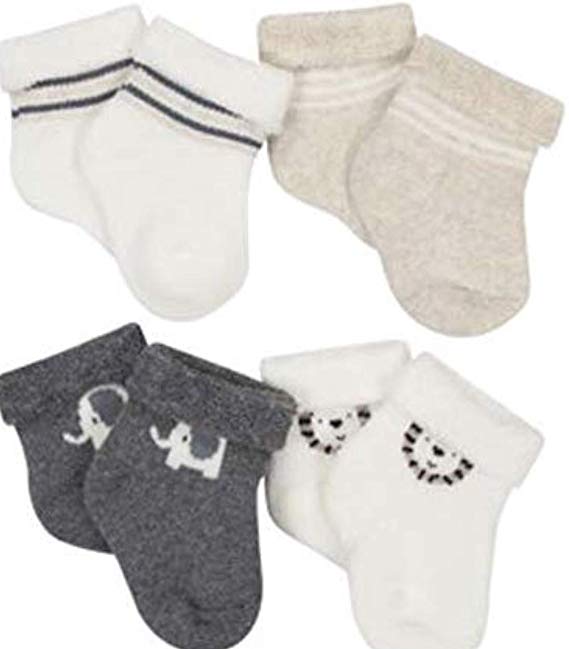 Gerber Baby Boy Size 0-6 Months Wiggle Proof Stay On, Organic Cotton Ankle Bootie Sock, 4-Pack