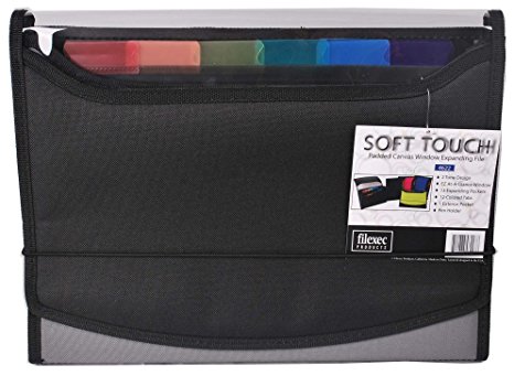 Filexec Soft Touch Padded Canvas Window Expanding File, 13 Pockets, 1 Pack, Black (46227-8)