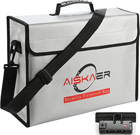 Aiskaer XLarge Fireproof Waterproof Document Bag,17x5.5x12.5”Fireproof Bag with Lock and Zipper,Fire and Water-Resistant Briefcase,Non-Itchy Fire Safe Bag for Laptop, Files, Money, Jewelry-Sliver