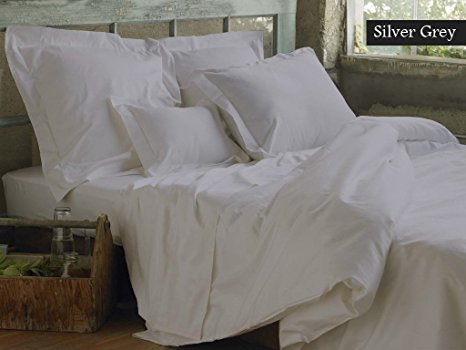 400 THREAD COUNT Organic Cotton 15 inches Deep Pocket, MADE IN THE USA Sheet Set SOLID Great Value (King,Silver Grey)