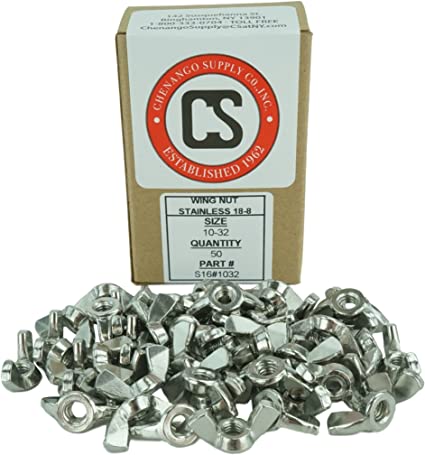 Stainless 10-32 Wing Nut, Stainless Steel 18-8, Machine Thread (50, 10-32 Wing Nut)