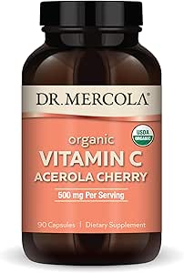 Dr. Mercola Organic Vitamin C Acerola Cherry, 30 Servings (90 Capsules), 500 mg Per Serving, Dietary Supplement, Supports Healthy Immune Function, Non-GMO, Certified USDA Organic