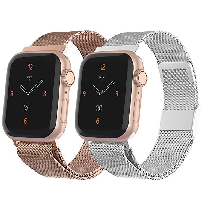 iGK Compatible with Apple Watch 38mm Band 40mm 42mm 44mm,Stainless Steel Mesh Wristbands with Adjustable Magnet Lock for iWatch Series 1/2/3/4/5