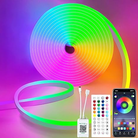 vimeepro 16.4Ft Led neon Rope Lights Music Sync IP65 Waterproof Flexible Led Rope Lights 44Key Remote/APP Control,Outdoor RGB Neon Lights, DIY Wall Decor Led Neon Strip Lights for Bedroom Indoor.