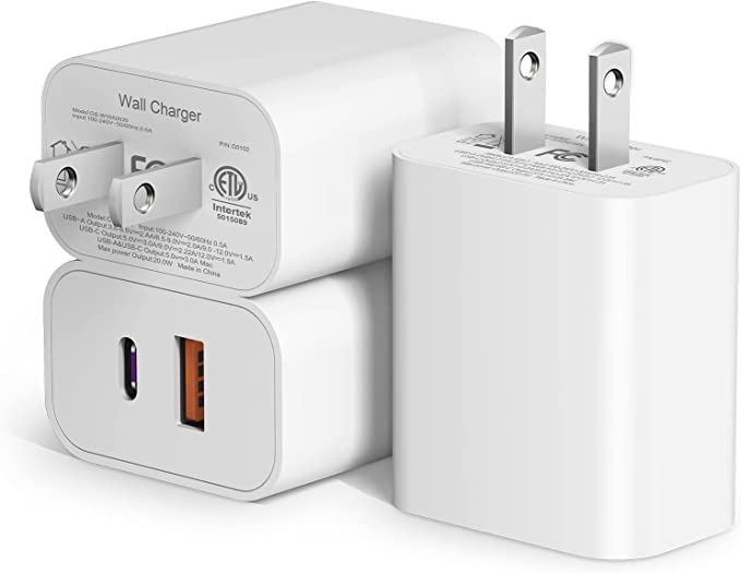 USB C Fast Charger Block, Dual Port PD Power USB A Adapter Box 3-Pack 20w Wall Charger Brick Compatible with iPhone 14/13/12/11/ iPad/Airpod,Samsung Galaxy