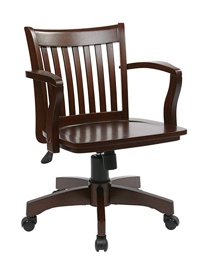 Office Star Deluxe Wood Bankers Desk Chair with Wood Seat, Espresso