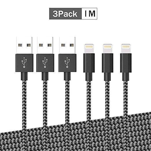 Ankoda® Lightning Cable, [3-Pack 1m] Nylon Braided USB Sync and Charging iPhone Charger Cable For iPhone, iPad, iPod
