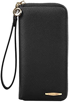 Clutch Wallet, COCASES RFID Women Wallet PU Leather Card Holder Zipper Purse Wristlet (Black)