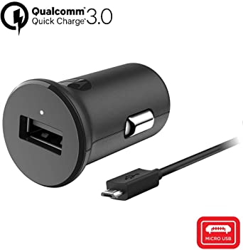 Motorola TurboPower 18 QC3.0 Car Charger with 3.3 Foot Micro-USB Cable for Moto E5 Plus, E5 Supra, G5 Plus, G5S, G5S Plus, G6 Play, G6 Forge [NOT for G6 or G6 Plus] (Retail Box)