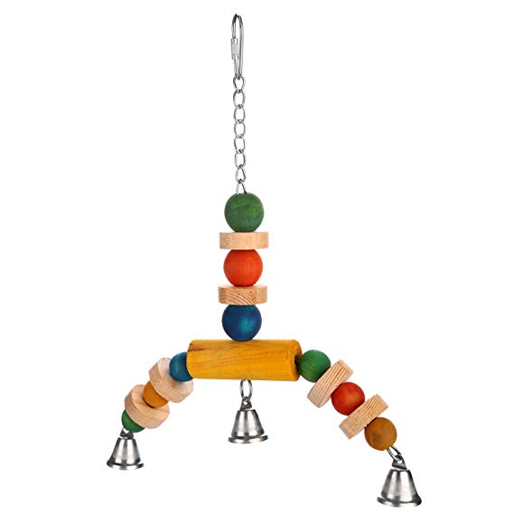 Aigou Wooden Bird Swings Perches with Bells Hanging Toys 8.5'' by 11.5'' for Parakeet Budgie Cockatiel Small