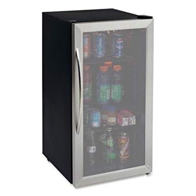 Avanti 3.1 Cubic Foot Beverage Cooler / Sylish Black Cabinet With Stainess Steel Framed Double-Pane Tempered Glass Door