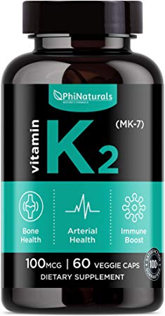 Vitamin K2 - MK7 - K2 100mcg - K2 Natto Supplement Complex - Support Bone Health Heart Teeth - Non-GMO Made in USA (60 Easy To Swallow Small Capsules)