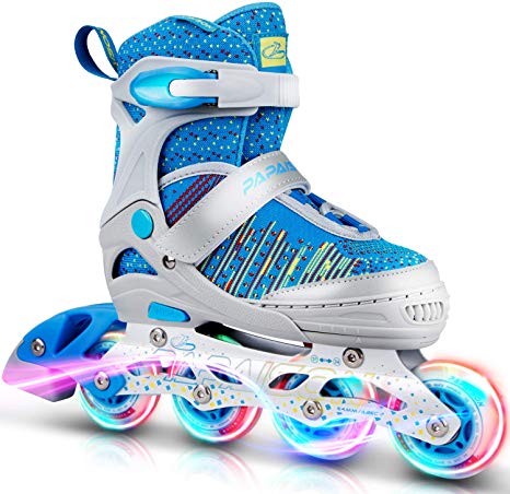 PAPAISON Girls and Boys Adjustable Inline Skates with Light up Wheels, Roller Blades for Kids and Youth, Women and Men