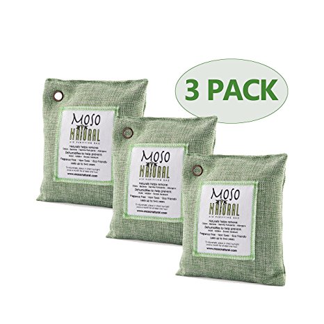 Moso Natural Air Purifying Bag. Odor Eliminator for Cars, Closets, Bathrooms and Pet Areas. Green Color, 200-G 3 Pack