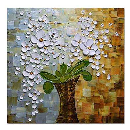 Asdam Art - 100% Hand-painted 3D Paintings Beauty of Life Modern Wall Art For Dinning Living Room Bedroom Flower Artwork Abstract Pictures Floral Oil Painting on Canvas(24X24inch)