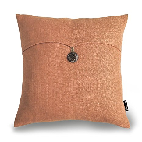 Phantoscope Linen Decorative Throw Pillow Case Cushion Cover Button Orange 1 Piece