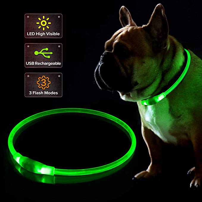 LED Dog Collar, USB Rechargeable Flashing Light Up Collar for Safety at Night, Adjustable Water Resistant Bright Lighted Collar for Small Medium Large Dogs