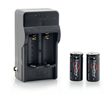 LingsFire 16340 1000mah 3.7V Rechargeable Li-Ion Batteries(Black) and 16340 Charger (2pcs battery   charger)