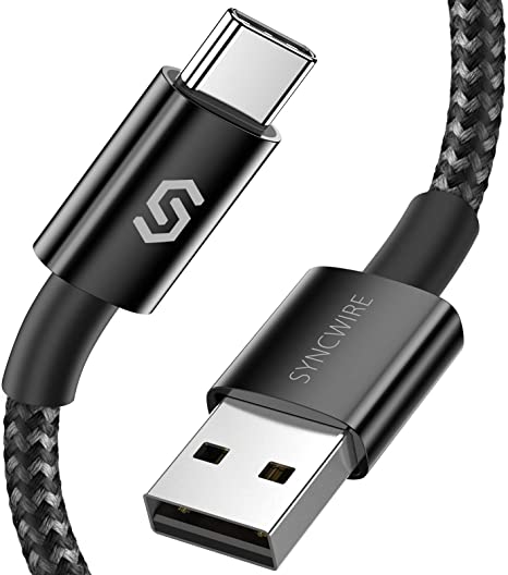 USB C Cable - Syncwire 3.3ft/1m Premium Nylon Braided USB-A to USB-C 3A Fast Charging Type C Cable, For Samsung Galaxy S20/S10/S9/S8, HUAWEI P40/P30,Sony Xperia/HTC/LG/Xiaomi & More-Obsidian Black