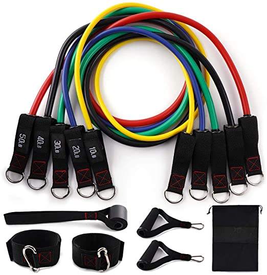 Trooer Resistance Bands Set for Home Workout Fitness Exercise Bands with Handles, Door Anchor Attachment, Ankle Straps and Carry Bag