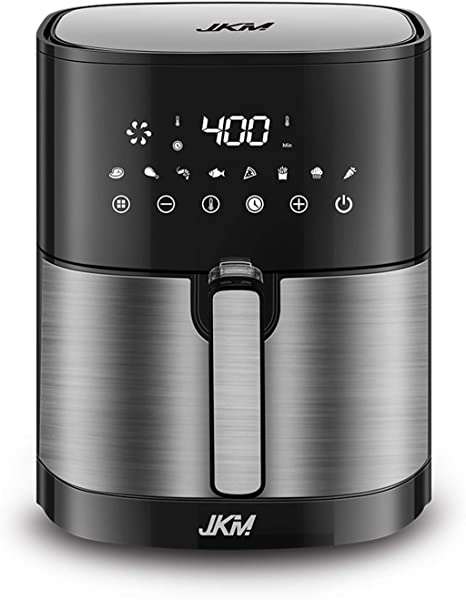 JKM XL Air Fryer Oven Stainless Steel 5.3 Quart, 8 Cooking Preset, 15 E-Recipes, Multifunction LED Digital Display, No Oily Smoke Frying Cooking, Auto Shut Off, 1700W
