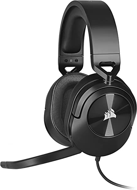 Corsair HS55 SURROUND Gaming Headset (Leatherette Memory Foam Ear Pads, Dolby Audio 7.1 Surround Sound on PC and Mac, Lightweight, Multi-Platform Compatibility) Carbon, Black