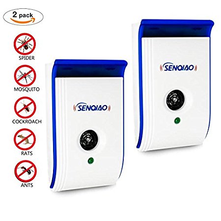 Ultrasonic Pest Repellent,SENQIAO Electronic Insect Repeller Control, Repellent for Rodent Bugs Cockroach Mosquitos Fleas Ants Spiders Mouse Mice(2)