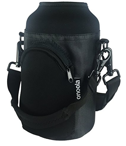 Onoola 64oz Pocket Carrier for Hydro Flask Type Growler Bottles with Padded Adjustable Straps (Black)