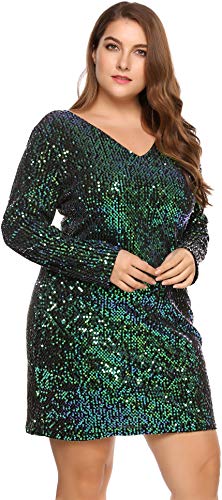 IN'VOLAND Womens Sequin Dress Plus Size V Neck Party Cocktail Sparkle Glitter Evening Stretchy Mini Bodycon Dresses