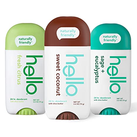 hello Deodorant Variety Pack (Sweet Coconut, Fresh Citrus, White Sage) for Women   Men, Aluminum Free, Baking Soda Free, Parabens Free, 24 Hour Odor Protection, 2.6 Ounce, 3 Pack