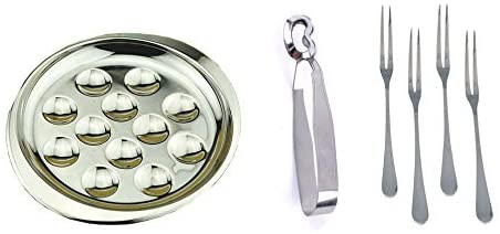 Set of Stainless Steel Plate Dishes Tong 4 Forks for Snail Escargot 12 Compartment Holes