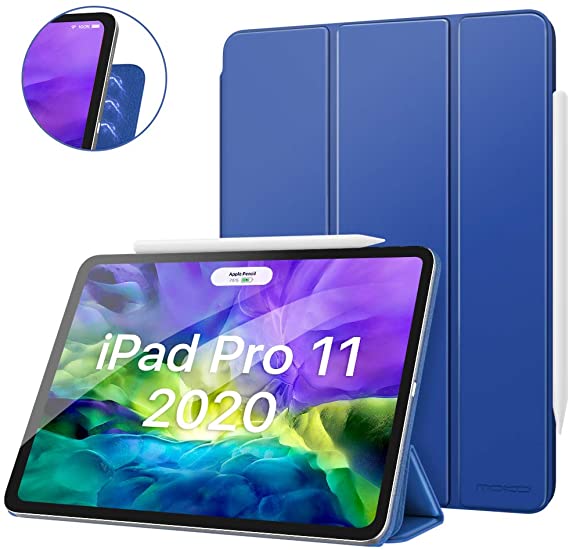 MoKo Magnetic Smart Folio Case Fit iPad Pro 11 2nd Gen 2020 & 2018 [Support Apple Pencil 2 Charging] Slim Lightweight Shell Stand Cover, Auto Wake/Sleep Fit iPad Pro 11" 2020 & 2018 - Navy Blue