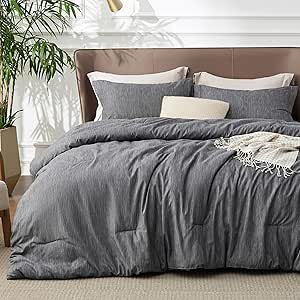 Bedsure Queen Comforter Set - Charcoal Grey Comforter Queen Size, Soft Bedding for All Seasons, Cationic Dyed Bedding Set, 3 Pieces, 1 Comforter (90"x90") and 2 Pillow Shams (20"x26" 2")