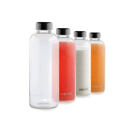 Glass Bottles 32 oz | Juice, Milk, Water, Best Large Bottle Containers For Juicing, Drinking Tea, Kombucha, Smoothies, 32 ounce XL Essential Oils, Set with Reusable Leak Proof Lids, 32oz 1L Bulk Pack