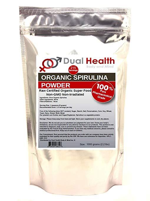 Pure Organic Spirulina (1kilogram (2.2 lbs)) Protein Powder USDA Chlorophyll Non-GMO Non-Irradiated Bulk Supplements