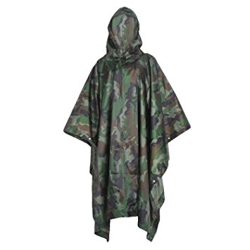 Multifunction Emergency Rain Poncho - Lightweight Camouflage Slicker Ripstop Rainwear - Perfect for Hiking Hunting Camping