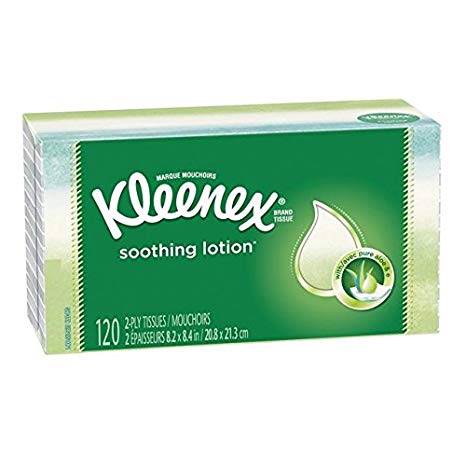 Kleenex Lotion Facial Tissues with Aloe & Vitamin E, Flat Box, 120 Tissues per Flat Box, 1 Pack