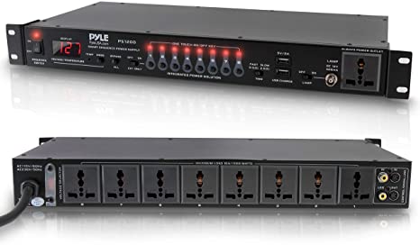 8 Outlet Power Sequencer Conditioner - 2200W Rack Mount Pro Audio Digital Power Supply Controller Regulator w/ Voltage Readout, Surge Protector, For Home Theater, Stage / Studio Use - Pyle PS1200