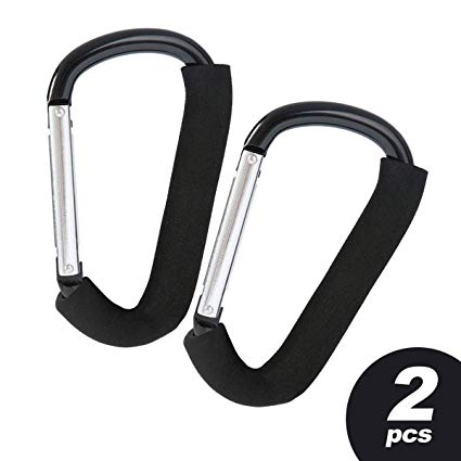 TECHSON 2x Stroller Hooks Multi Purpose Hanger for Baby Diaper Bags, Great Organizer Accessory for Mommy When Jogging Walking or Shopping (Black)