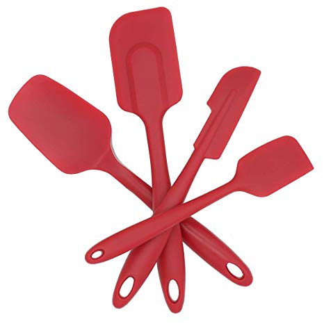 Silicone Spatula Set - High heat Resistant to 480°F, Hygienic seamless one piece design, Non-stick Rubber Spatula Set for Baking, Mixing, Cooking, Dishwasher Safe Cooking Gadget, Set of 4, Red