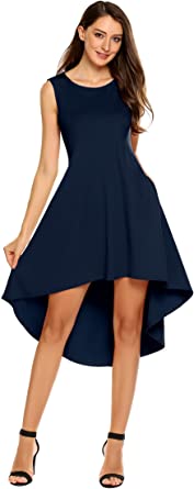 Beyove Women's High Low Sleeveless Dress Crew Neck Casual A Line Swing Midi Dress