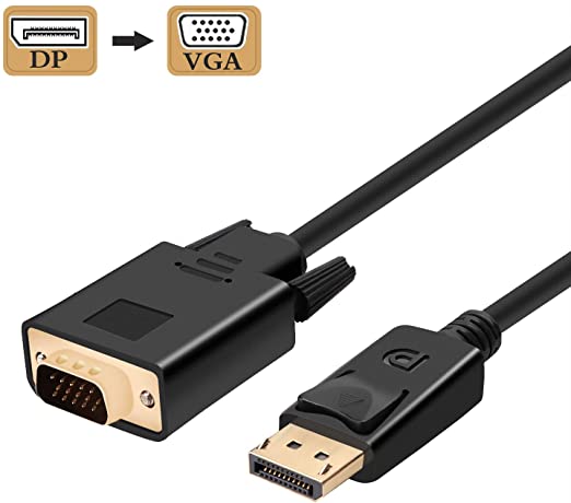 Zasluke DP to VGA, DisplayPort to VGA Cable Adapter Gold-Plated Male to Male for Monitor, Projector, TV and More (6 Feet/1.8 Meters)