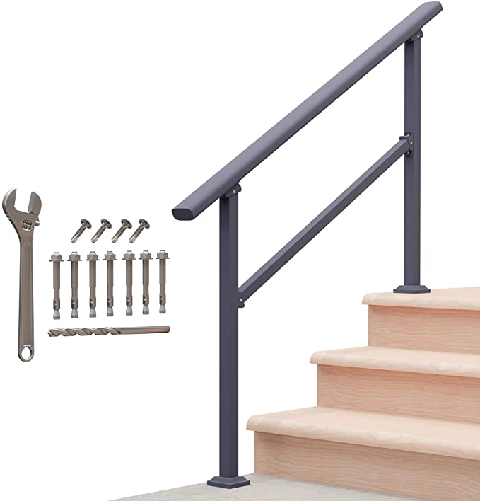 Outdoor Hand Rails for Steps, Black Wrought Iron Handrail (3 Step)